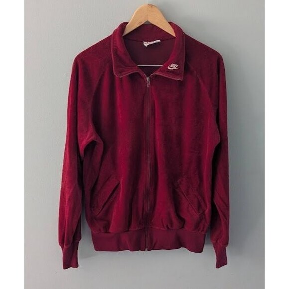 Vintage Women's Nike Burgundy Maroon Velour Warm Up Track Jacket Large - Picture 1 of 5